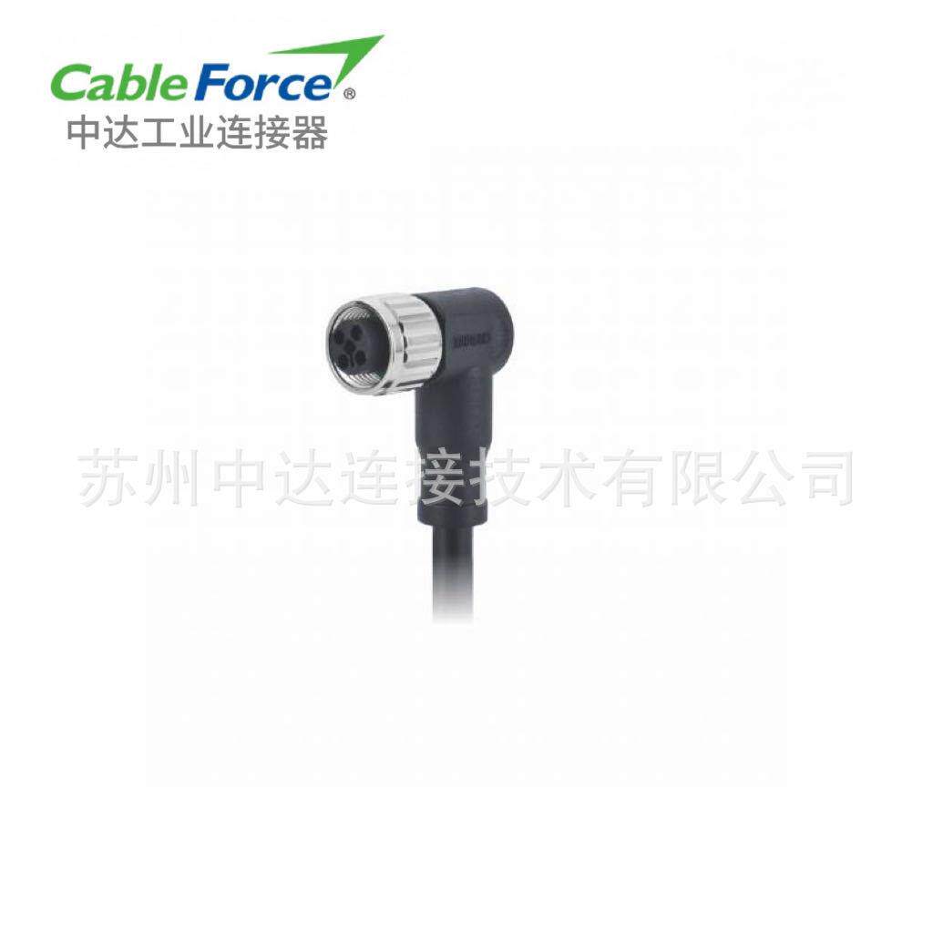 M12连接器4pin T-Code母弯头预铸电缆防水航空插头2M 屏蔽型