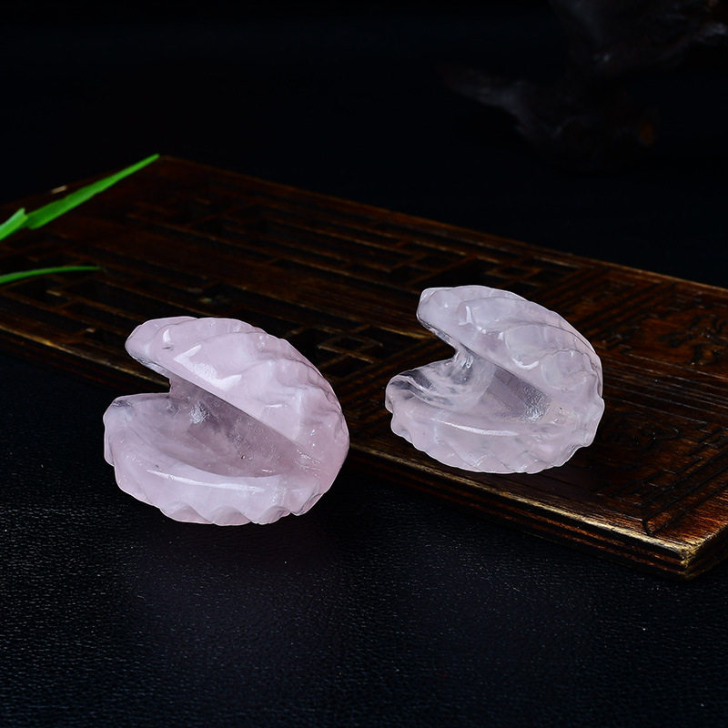 天然白水晶贝壳摆件粉晶原石雕刻家居客厅办公桌面装饰品