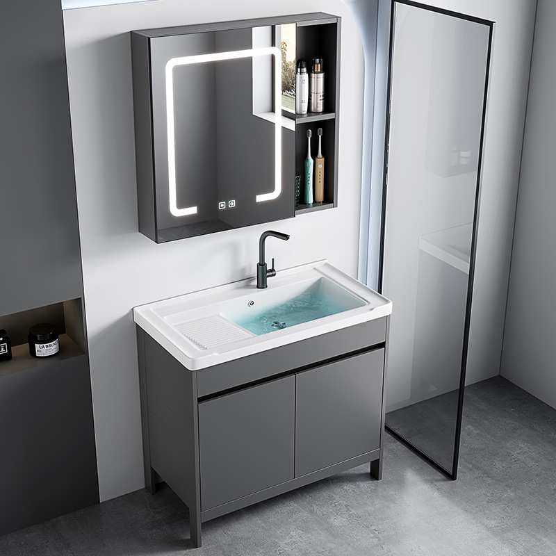 落地式太空铝浴室柜组合阳台一体洗衣盆带搓板水池水槽陶瓷超深