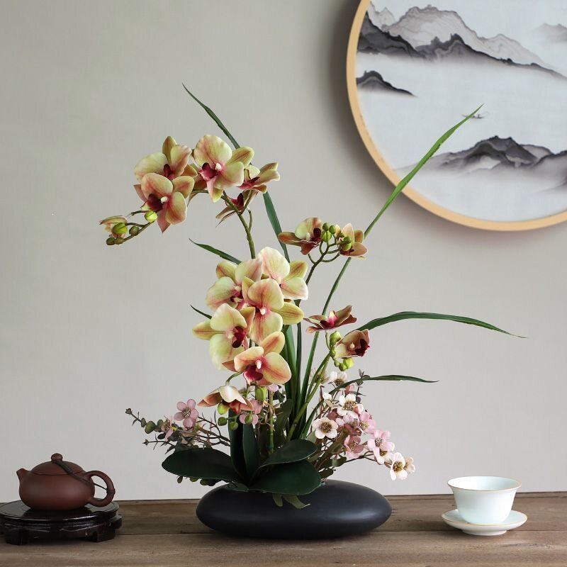 桌面插花高级装饰盆栽仿真仿真花摆件蝴蝶兰盆景花艺花艺手感鲜花