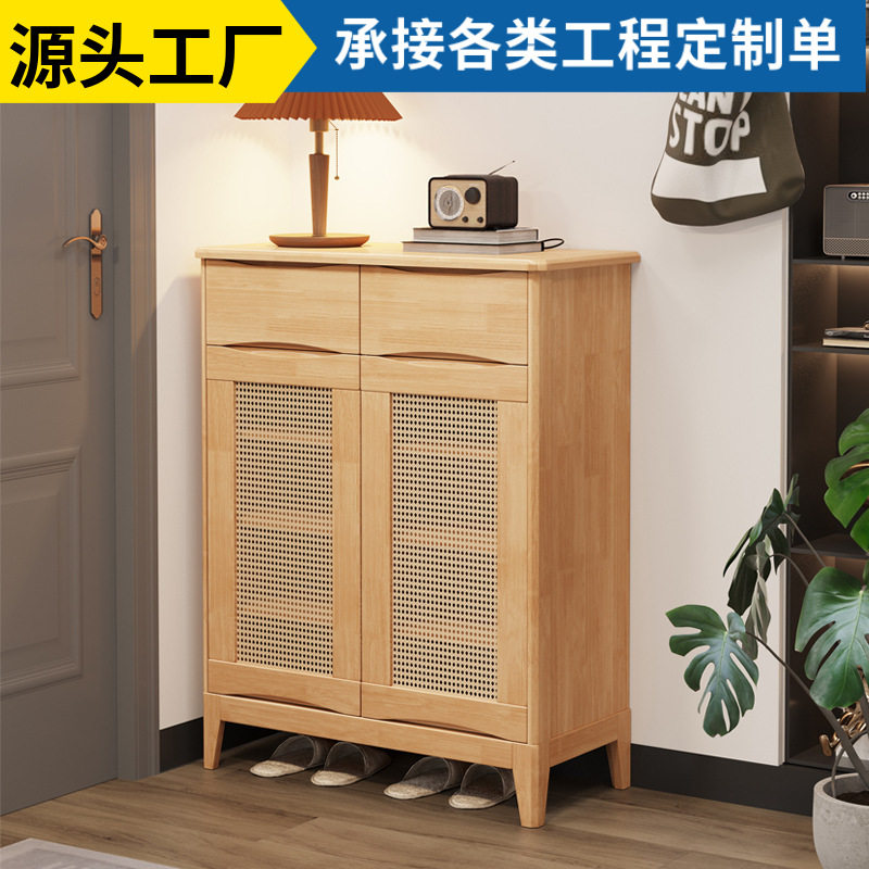 北欧实木藤编鞋柜家用门口编藤入户门外收纳家用经济型日式鞋柜