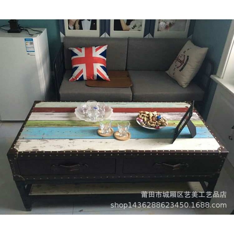 茶几欧式工业风咖啡馆简约简易小户型迷你现代复古做旧铁艺茶几