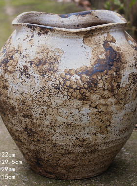 手工粗陶花器侘寂陶罐土陶干花花瓶客厅摆件坛子花器落地禅意花盆