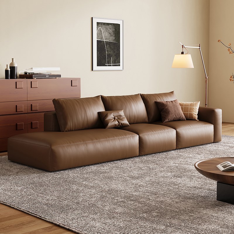 意式极简豆腐块真皮沙发组合客厅直排大小户型现代头层.牛皮艺沙