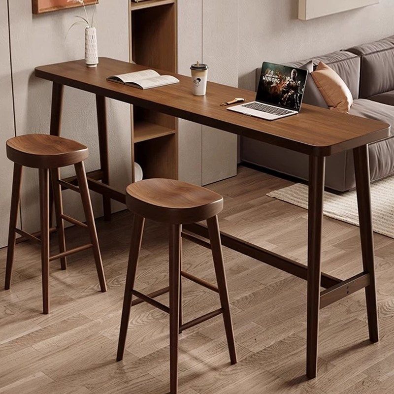 法式复古简约实木吧台桌椅u组合阳台靠窗靠墙高脚窄桌家用长条桌