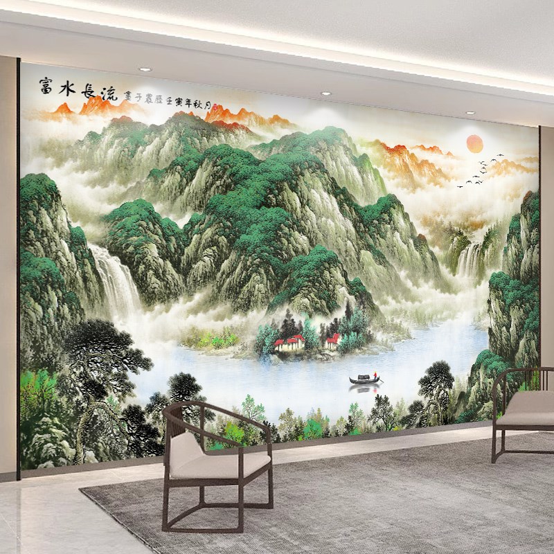 壁纸定制电视f背景墙壁纸8d立体大气聚宝盆山水画 画客厅办公室3d