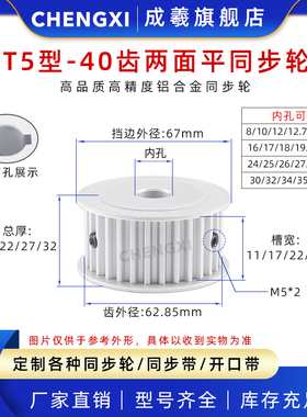 同步轮两面平T5-40齿无台同步带轮xAF型铝齿宽11/17/22/27内孔8-3