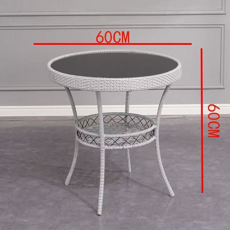 户外钢化玻璃小圆桌庭院阳台休闲储物G桌阳台茶几室外露天喝茶藤