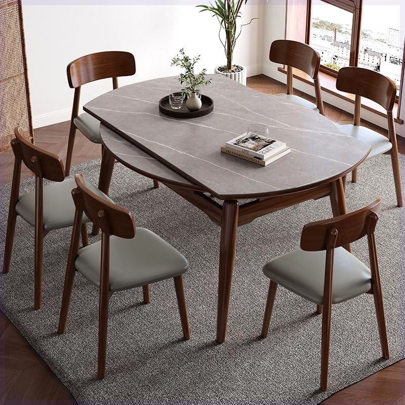 家庭餐桌北欧风岩板餐桌椅组合可伸缩家用方圆两用V小户型实木折