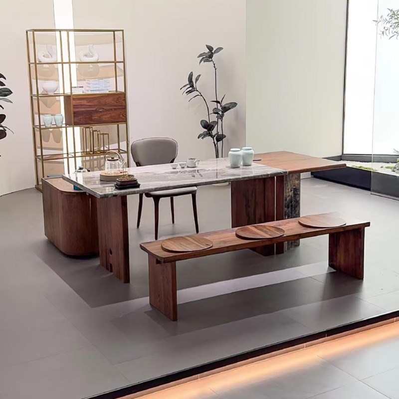 新中式北美黑f胡桃木茶桌椅组合2025新款高端轻奢现代简约泡茶台