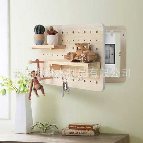 免打孔实木电表箱洞洞板玄关置物架电闸遮挡装饰画搁板收纳置物架