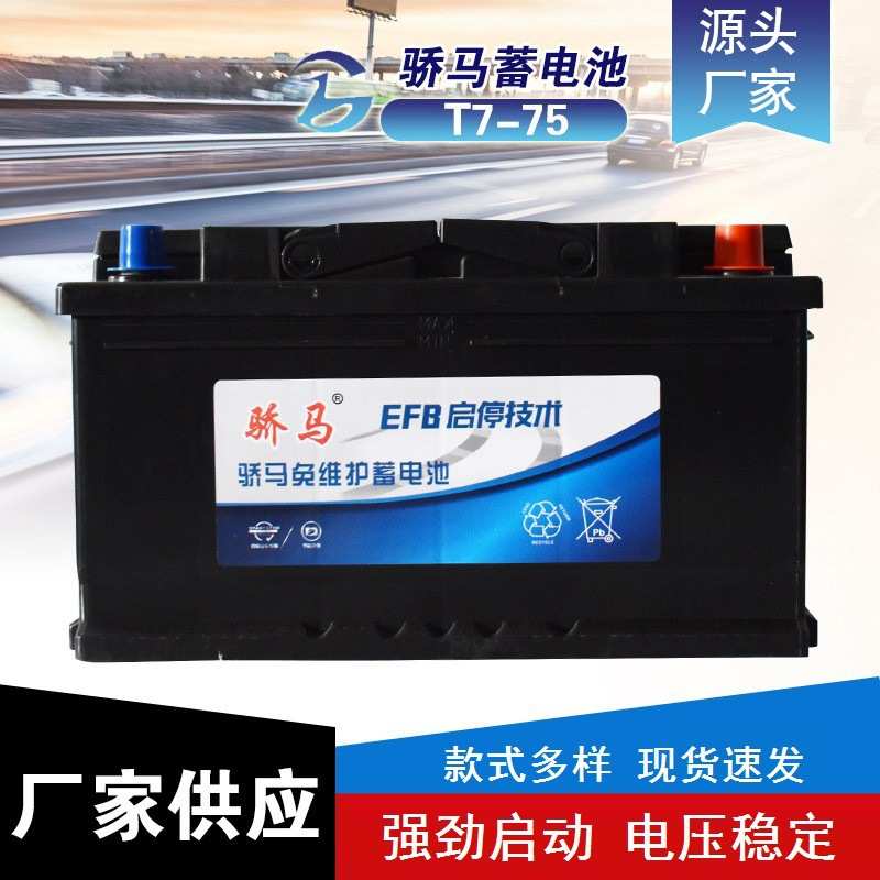 厂家现货供应骄马汽车蓄电池骄马电瓶T7-75免维护铅酸启动