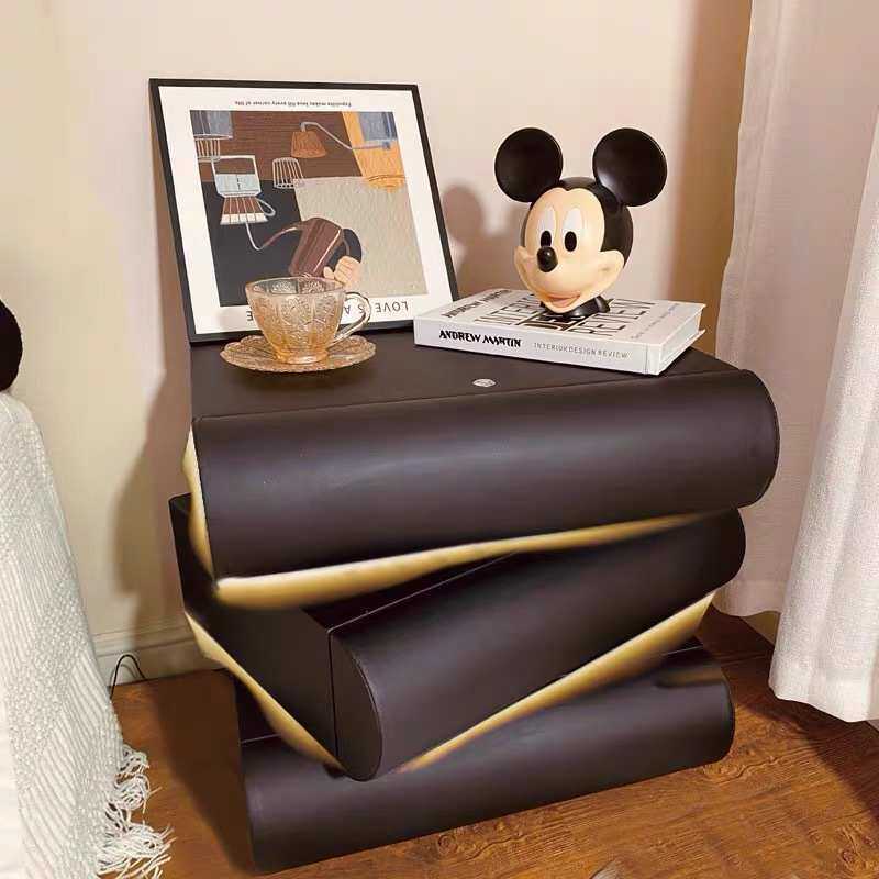 可旋转智能床头柜全实木现代简约奶油风卧室床边柜皮艺收纳柜斗柜