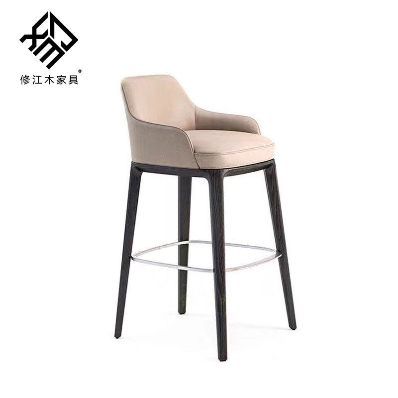 北欧实木吧椅现代简约时尚美式创意酒吧高脚凳家用吧台椅前台吧椅
