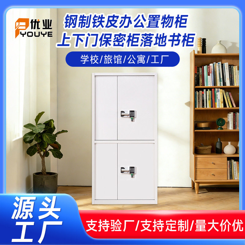 钢制铁皮办公置物柜上下门保密柜落地书柜资料档案凭证二抽文件柜