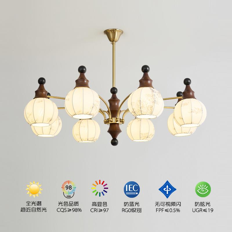 中古风美式复古风卧室吊灯法式中古高级感实木设计师款艺术灯具