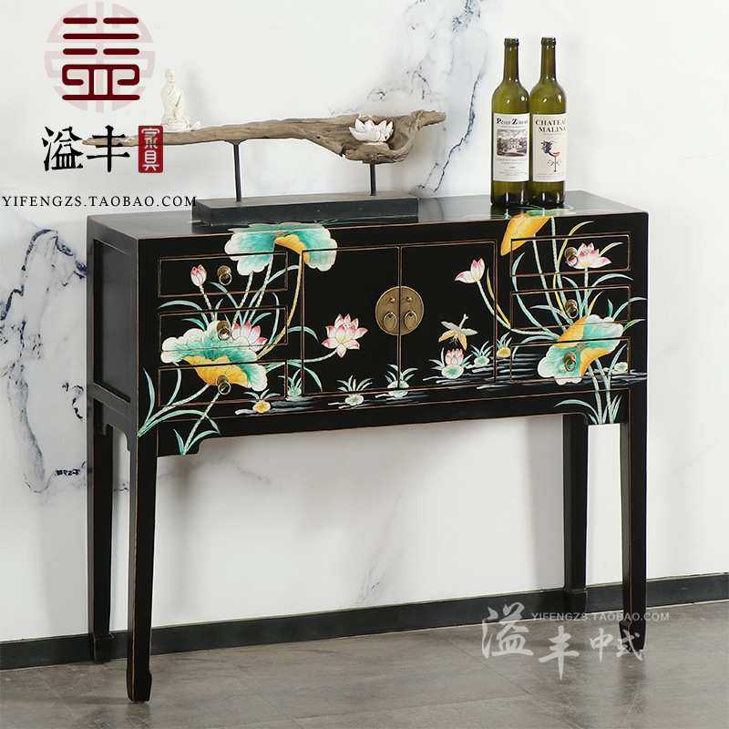 现代新中式彩绘仿古实木小条案台手绘储物玄关台门厅条几边几装饰