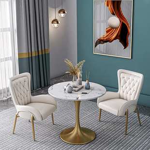 轻奢休闲餐厅圆桌网红奶茶店咖啡厅一桌四椅售楼处洽谈区桌椅组合