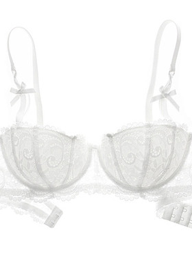 包邮 华丽蕾丝纯棉杯里性感上托半杯文胸内衣 新娘白 酒红 黑色