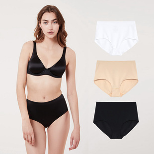 肤白黑色 德国原D好货打底无痕双层收腹女士高腰三角裤 2条 包邮