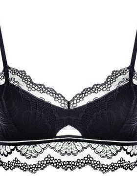 包邮 法式内衣性感镂空黑色蕾丝薄棉全罩杯无钢圈Bralette文胸