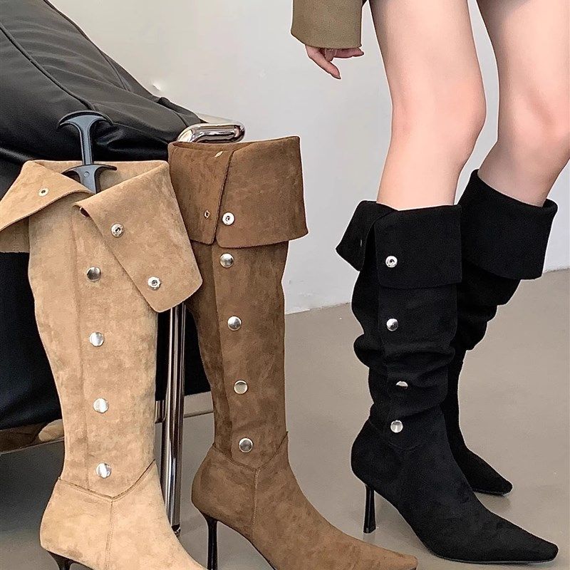 仙女西部靴一鞋三穿卡尖头细跟高跟过膝长靴女秋季软皮绒面堆堆靴,女鞋,时装靴,淘宝优惠券,粉丝福利购,淘宝优惠卷
