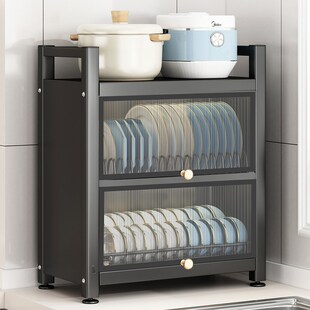 厨房置物架多功能碗柜多层碗碟收纳架台面防尘储物柜碗盘沥水架子