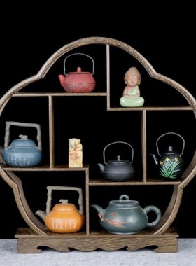 鸡翅木博古架小实木多宝格奇石玉C器古玩工艺品摆饰紫砂茶壶展示