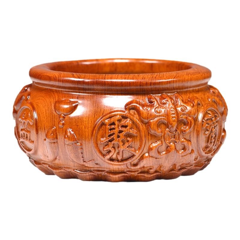 花梨木雕聚宝盆摆件五路财神聚宝盆客厅办公店铺开业乔迁工艺礼品