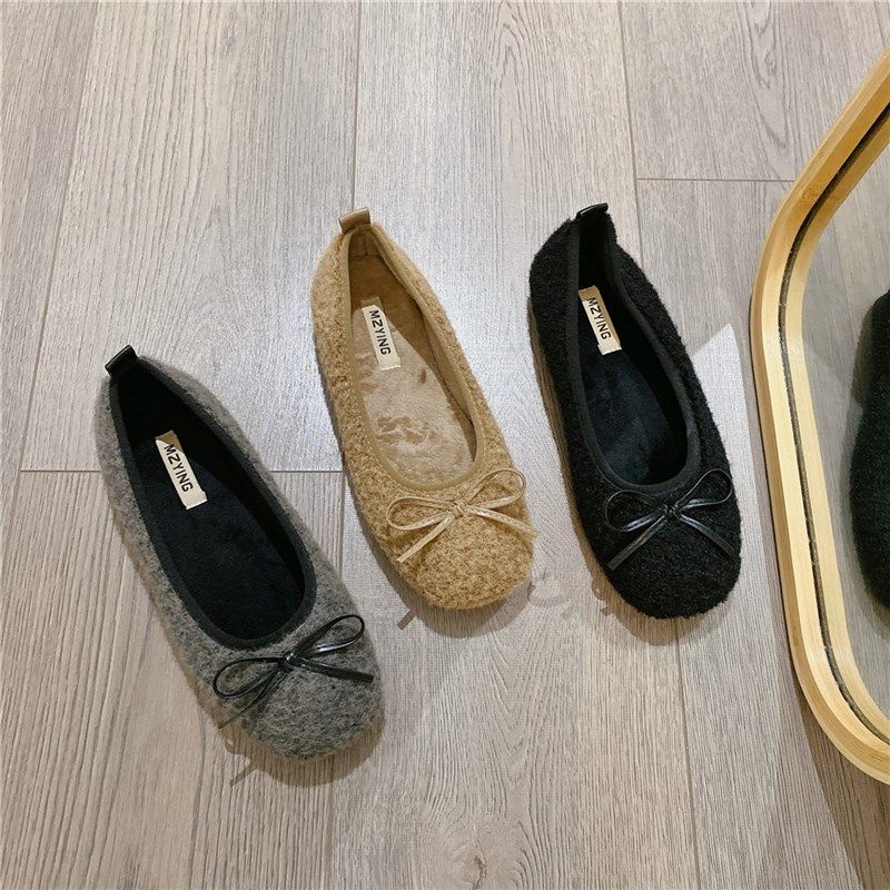 软底蝴蝶结豆豆鞋女2024冬季乐福鞋加绒保暖单鞋棉鞋平底毛毛鞋女,女鞋,浅口单鞋,淘宝优惠券,粉丝福利购,淘宝优惠卷