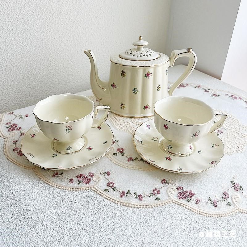 欧式小清新碎花描金咖啡杯碟英式下午茶杯套装陶瓷花茶壶咖啡壶,餐饮具,咖啡杯,淘宝优惠券,粉丝福利购,淘宝优惠卷