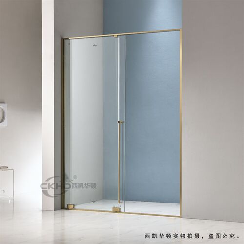 极窄边框细轨道不锈钢拉丝金色淋浴房一字形移门整体玻璃浴室隔断