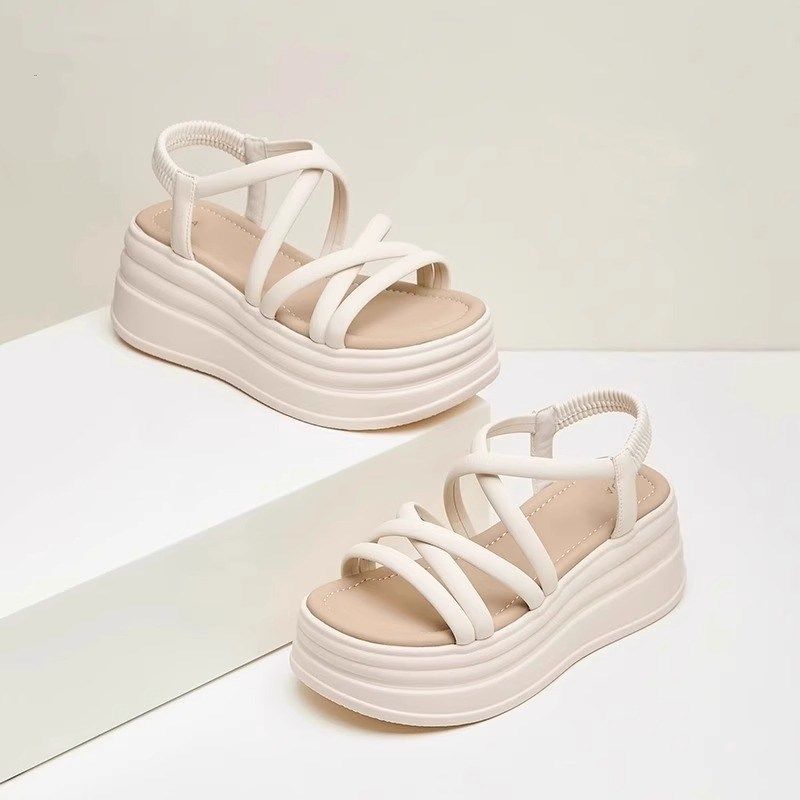 厚底凉鞋女2024夏季新款外穿高级感百搭罗马坡跟松糕仙女超火凉鞋