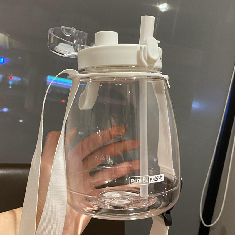韩版大容量吸管i杯子女大人网红塑料杯可爱背带学生大水壶便携水