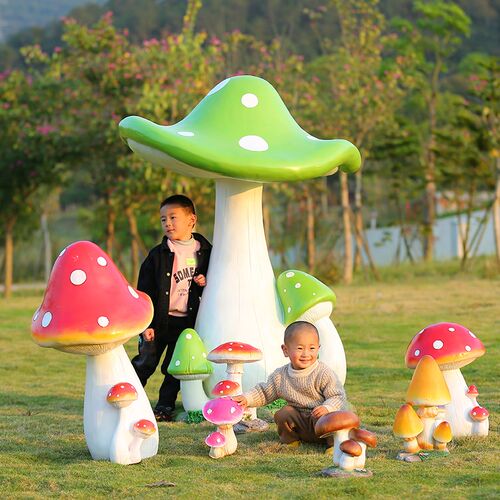 花园庭院卡通蘑菇植物摆件幼儿园景区H装饰玻璃钢草坪景观仿真雕