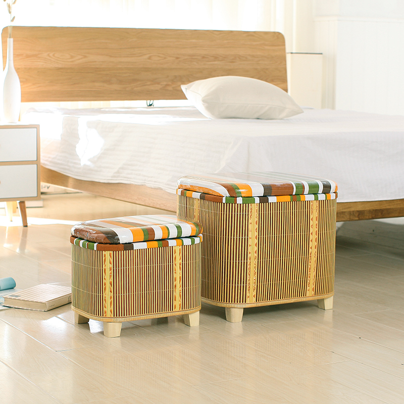 竹编换鞋凳家用门口多功能收纳凳储物凳沙发可坐床尾收纳箱子神器