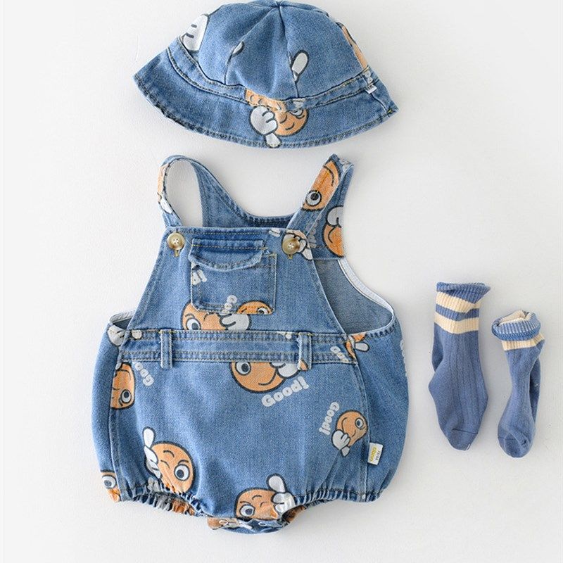 婴儿牛仔背带裤洋气夏季韩版宝宝哈衣连体衣包屁裤新生儿爬服外出