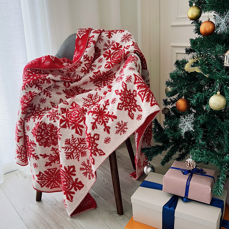 新年红色结婚喜庆小花圣诞节毛毯装饰客厅沙发毯盖毯搭毯床上毯子