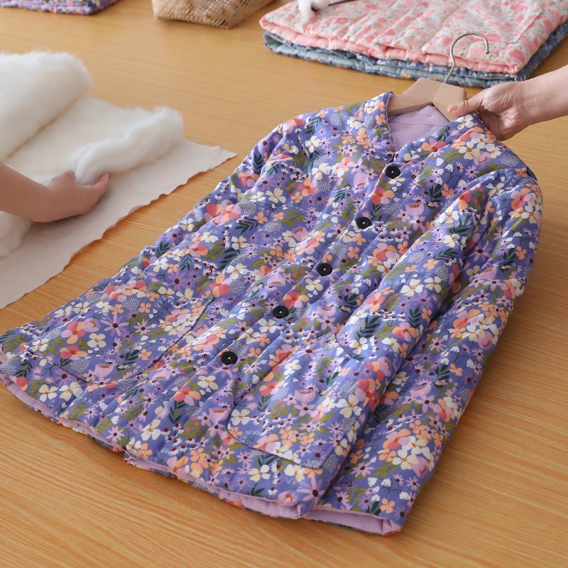 棉花手工棉衣女i 成人加厚保暖居家棉袄 碎花宽松内穿外穿冬装