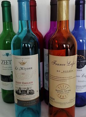 包邮彩色装饰红酒瓶玻璃瓶红色蓝色紫色绿色O葡萄酒瓶酒吧装饰灯