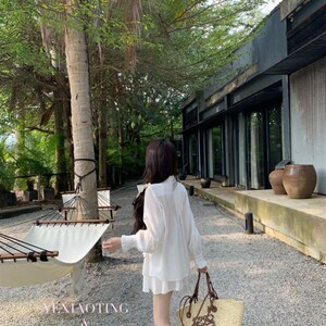YEXIAOTING叶小婷 奶油谢德林 长袖白色宽松衬衫半裙春夏套装垂感
