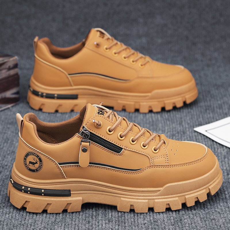 大码男鞋45春季2025新款工装鞋46皮面防水防滑38码鞋子男款休闲鞋