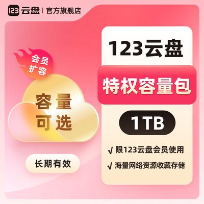 【长期有效】特权容量包1TB-100TB限123云盘会员扩容网络资源存储