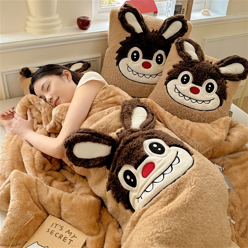 加厚卡通抱枕被子两用午睡二合一车用枕头被办公室靠W枕车载盖毯
