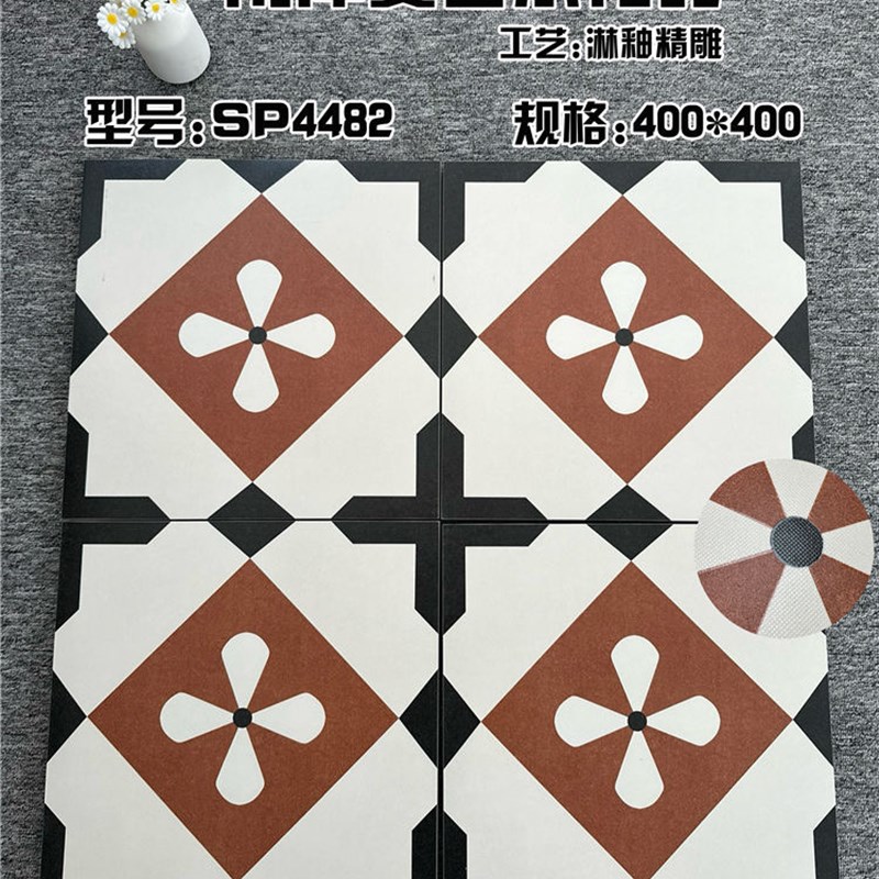 复古北欧彩色花砖阳台卫生间厨房餐厅仿古地面砖背景墙砖40Z0x400