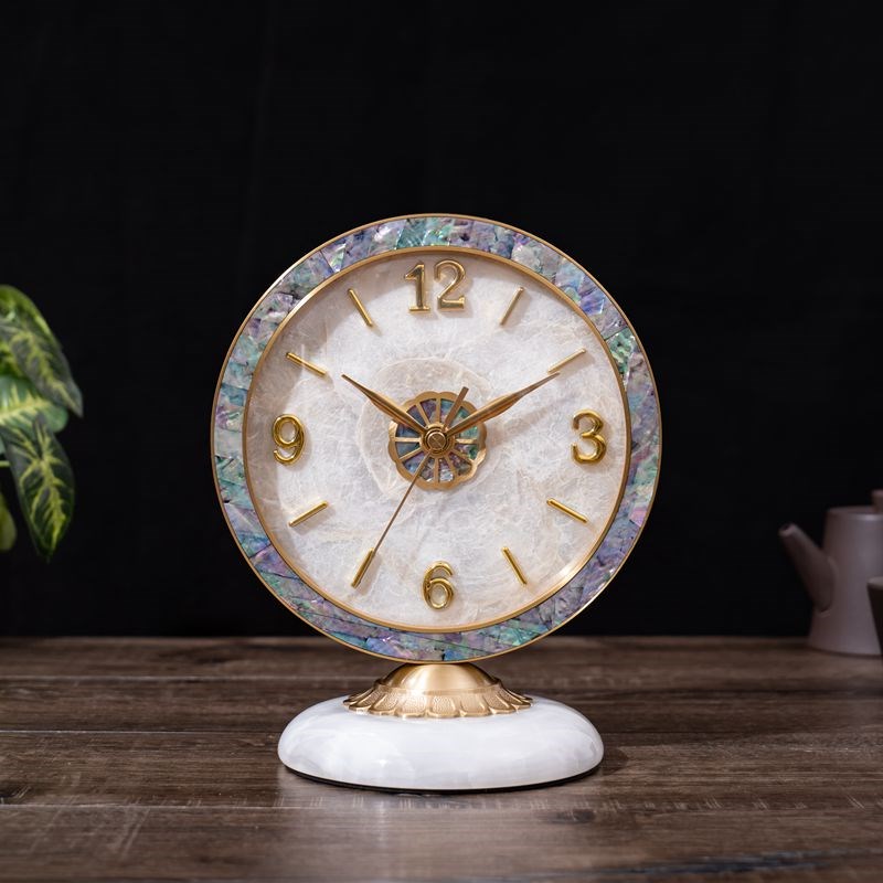 黄铜轻奢座钟家用台式钟表时钟摆件客厅摆放大气石U英钟表静音台