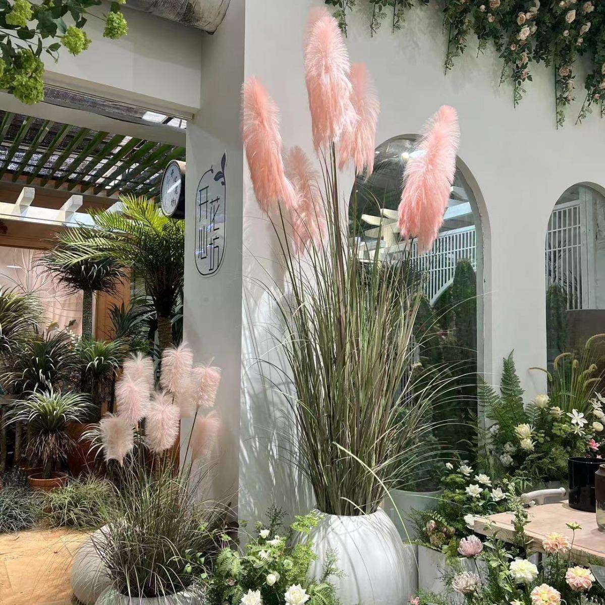 高档芦苇草仿真花假树植物盆栽客厅室内仿生绿植装饰橱窗造景摆件