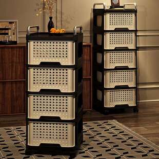 中古风收纳柜小推车抽屉式塑料落地置物架家用多层客厅收纳储物柜