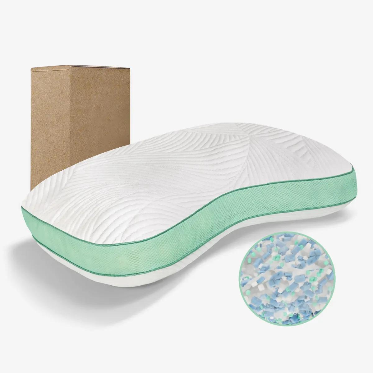 跨境亚马逊双面凉感冷却凝胶碎海绵枕头纯色记忆棉海绵竹纤维枕头