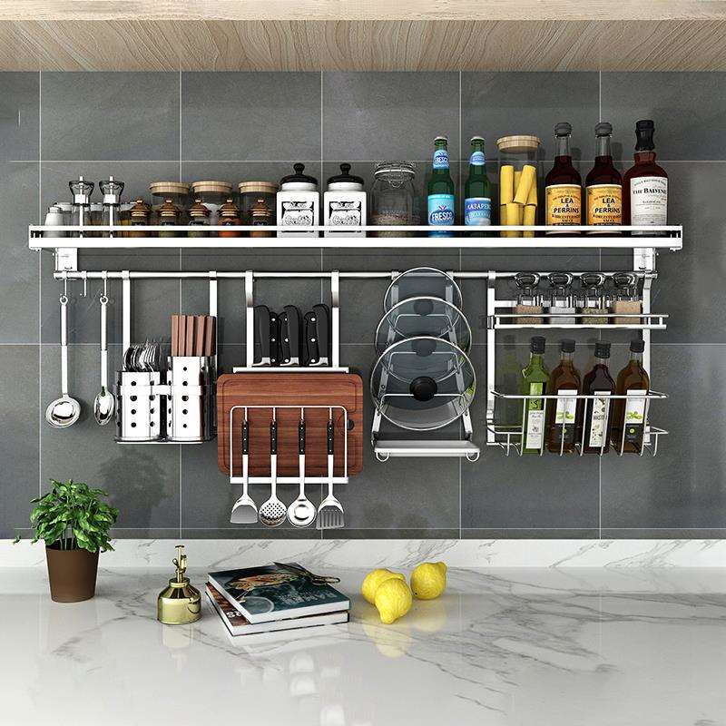 304不锈钢厨房置物架墙上碗碟架调料架壁挂式调味品筷子锅盖挂架